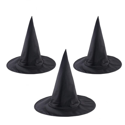 LKQBBSZ 3 Pack Black Wizard Hats Hanging, Halloween Black Witch Hat Witch Cap Costume Accessory for Halloween Christmas Party