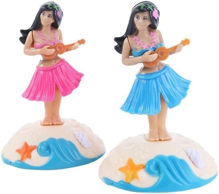 Pink Solar Powered Dancing Hawaiian Girl with Grass Skirt - Swinging Head Doll for Car Dashboard and Desktop Ornaments, Decorations