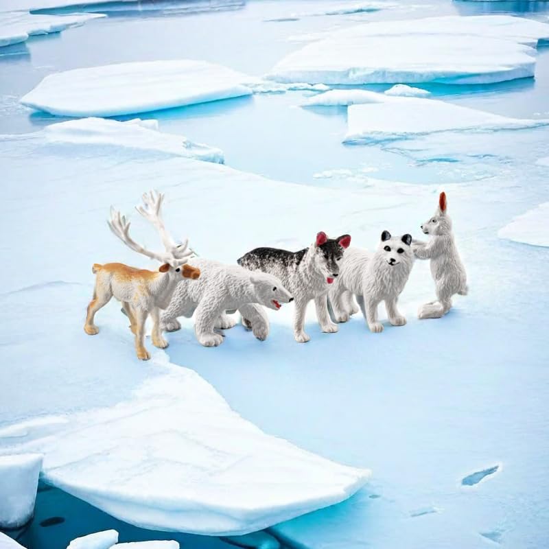 XIZHI 10 Mini Arctic Animals Figurines - Realistic PVC Bear, Seal, Reindeer, Wolf, Rabbit, Arctic Fox, Igloo Decor for Kids' Parties