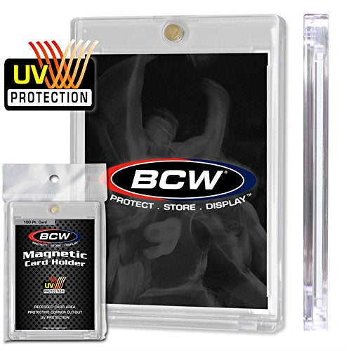 BCW Magnetic Card Holder - 100 PT Thickness - 16 Pack | Protective Display Card Case with Secure Gold Magnet Closure | UV Protection, Quick Access