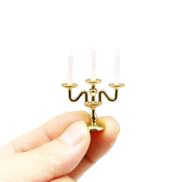 Dollhouse Candlesticks, Miniature Metal Candelabra, 1:12 Dining Candle Holder with 3 Candles, for Dollhouse Miniature Kitchen, Fairy Garden, Diorama