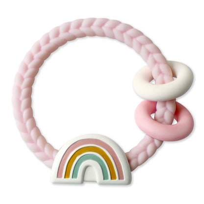 Itzy Ritzy Silicone Teether with Rattle - Rattle Teether Features Rattling Sound, Two Silicone Teething Rings and Raised Texture to Soothe Gums - Ages