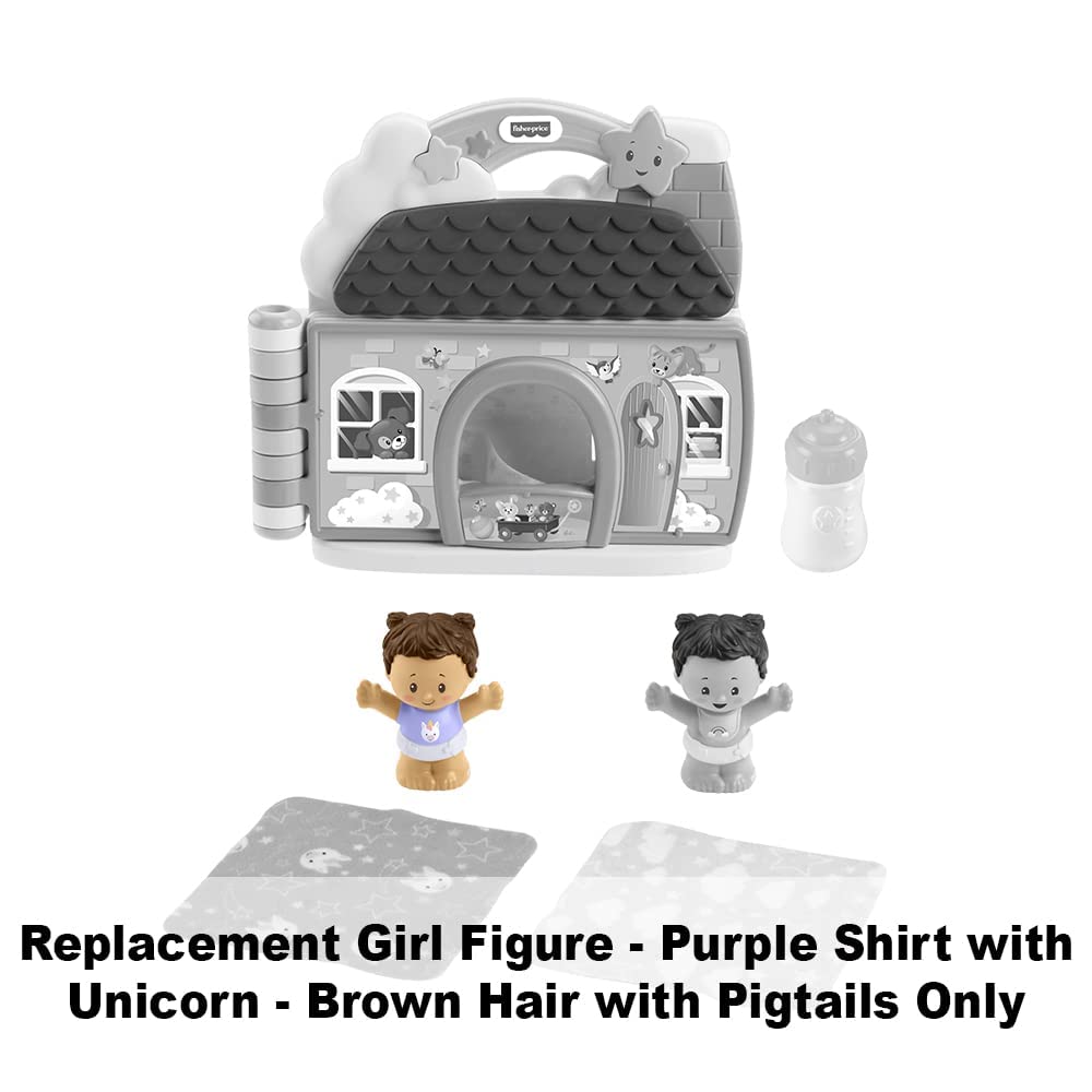 Replacement Part for Fisher-Price Little People Baby's Day Storybook Set - GVH64 ~ Replacement Twin Girl Figure ~ Purple Shirt with Unicorn ~ Brown