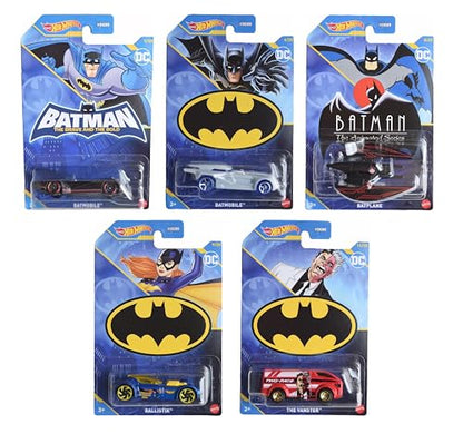 Hot Wheels Batman 2023 Batmobile Complete Set of 5 Diecast Vehicles Mix 2 from HDG89-956F Release, Gray, Black, Navy, Red