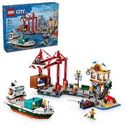 LEGO City Seaside Harbor with Cargo Ship Toy, Model Container Crane and Boat with 8 Minifigures Included, Building Set for Boys and Girls Ages 8 and
