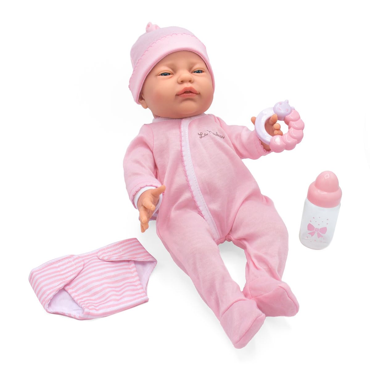 JC Toys 17" Realistic Newborn Baby Girl Doll - Made in Spain, Soft Vinyl Body with Accessories, Dressed in Pink
