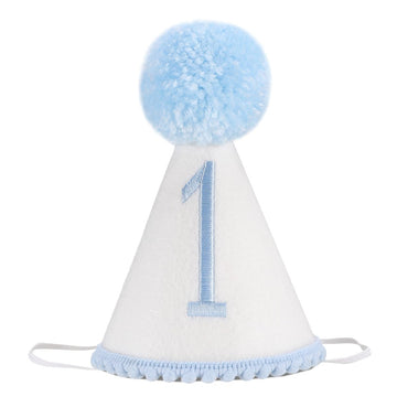 Kaniwati Baby 1st Birthday Party Crown, Pink 1st Birthday Embroidered Party Hat, Blue One Party Hat For Boys/Girls (BULE-1ST-CXMZ)