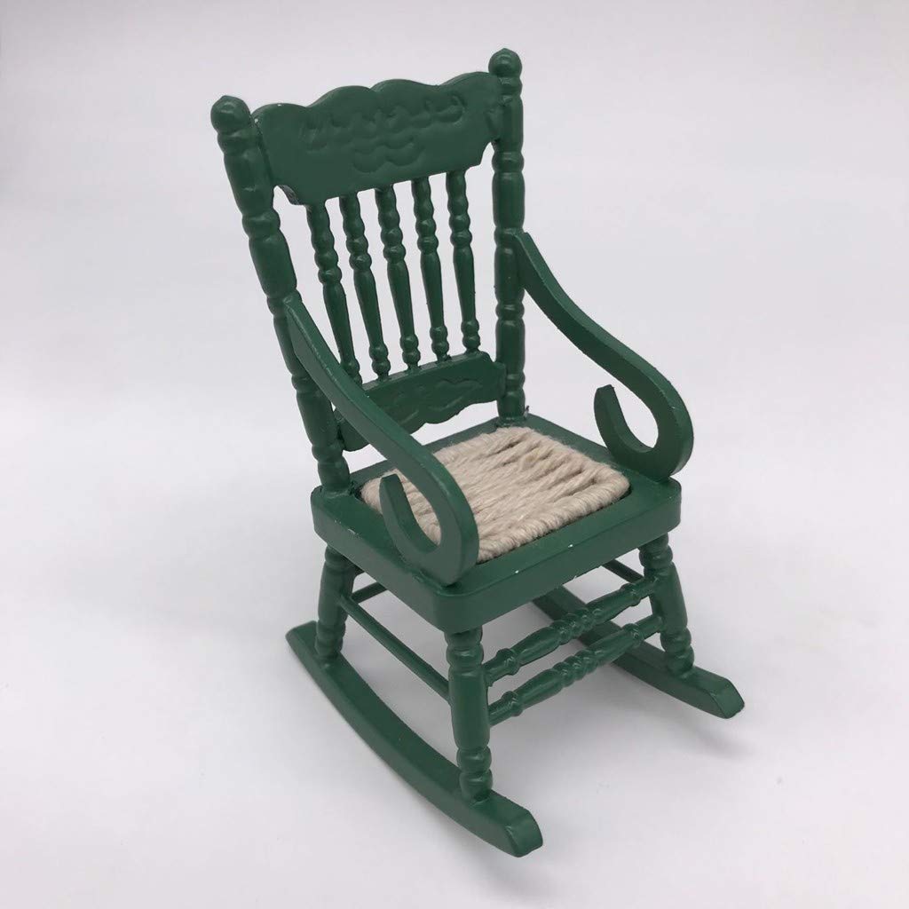 SXFSE Doll House Rocking Chair, 1:12 Scale Wooden Dollhouse Accessories Miniature Funiture Decor Model Play Toy
