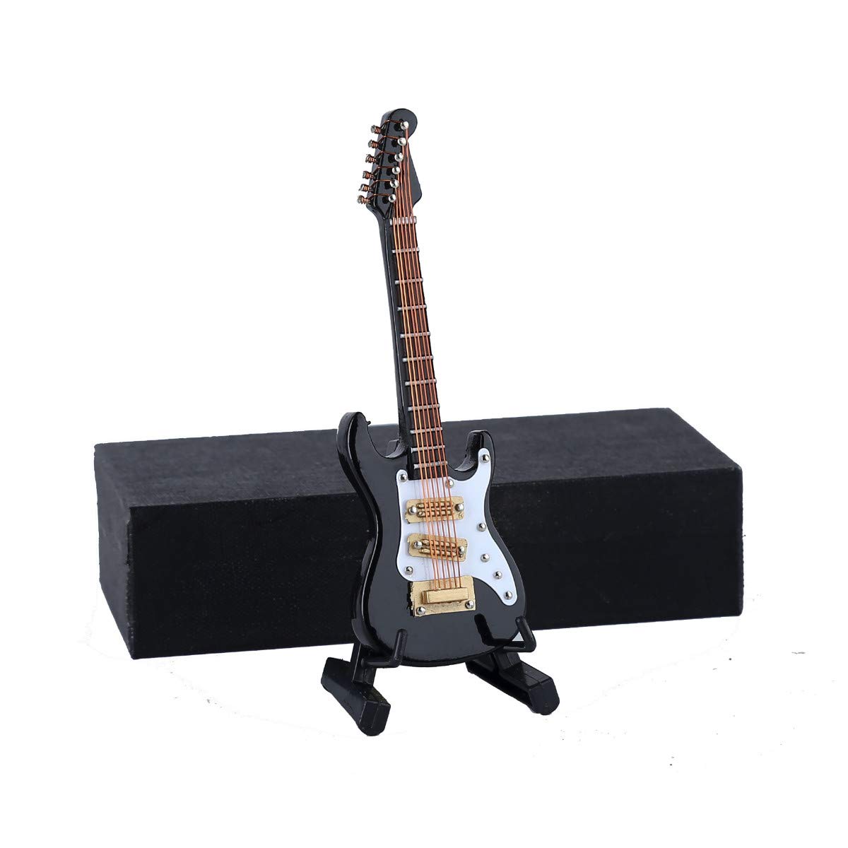Dselvgvu Wooden Miniature Electric Guitar with Stand and Case Mini Musical Instrument Electric Guitar Replica Collectible Figurines Model Home