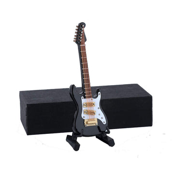Dselvgvu Wooden Miniature Electric Guitar with Stand and Case Mini Musical Instrument Electric Guitar Replica Collectible Figurines Model Home