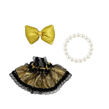 17cm Doll Clothes Set(NO Doll),Bow & Pearl Necklace & Lace Dress for 17cm Dolls,Stylish Adorable Dolls Clothes Accessories (Gold)