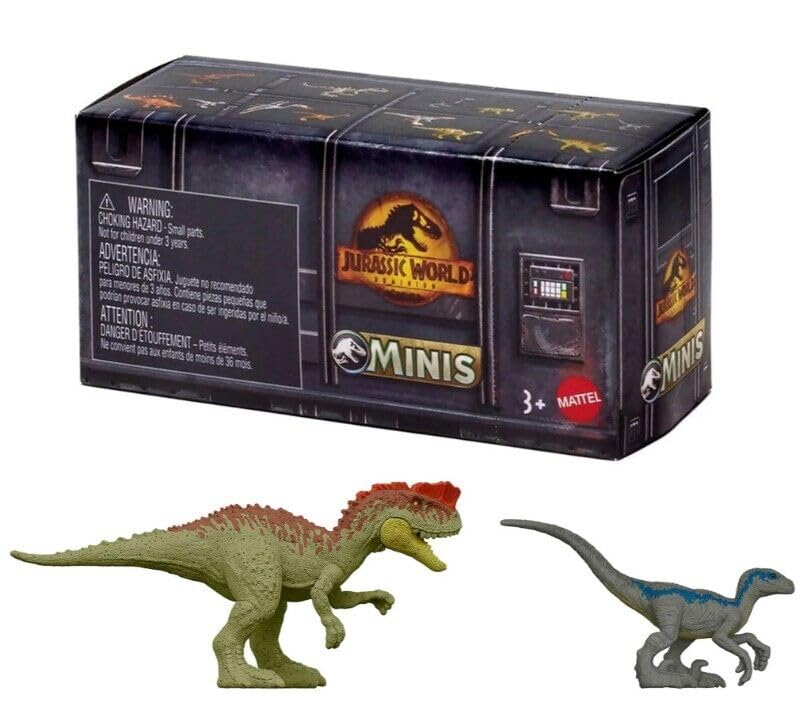 Jurassic World Dominion Minis Surprise Pack Box - Bundle of 3 Mini Dinosaur Figures | 1.125" Scale Companion Figures - Mattel Ages 3+