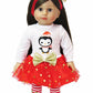 Red & Gold Penguin Long Sleeved Dress Outfit with Bow Headband for 18-Inch Dolls | Premium Quality & Trendy Design | Dolls Clothes