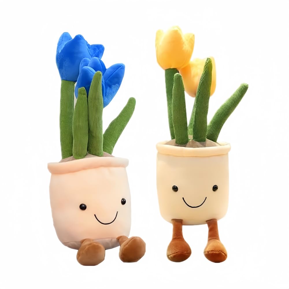 XIZHI 2Pack Tulip Plush Toy 13" Succulent Flower Pot Plush Pillow Toy