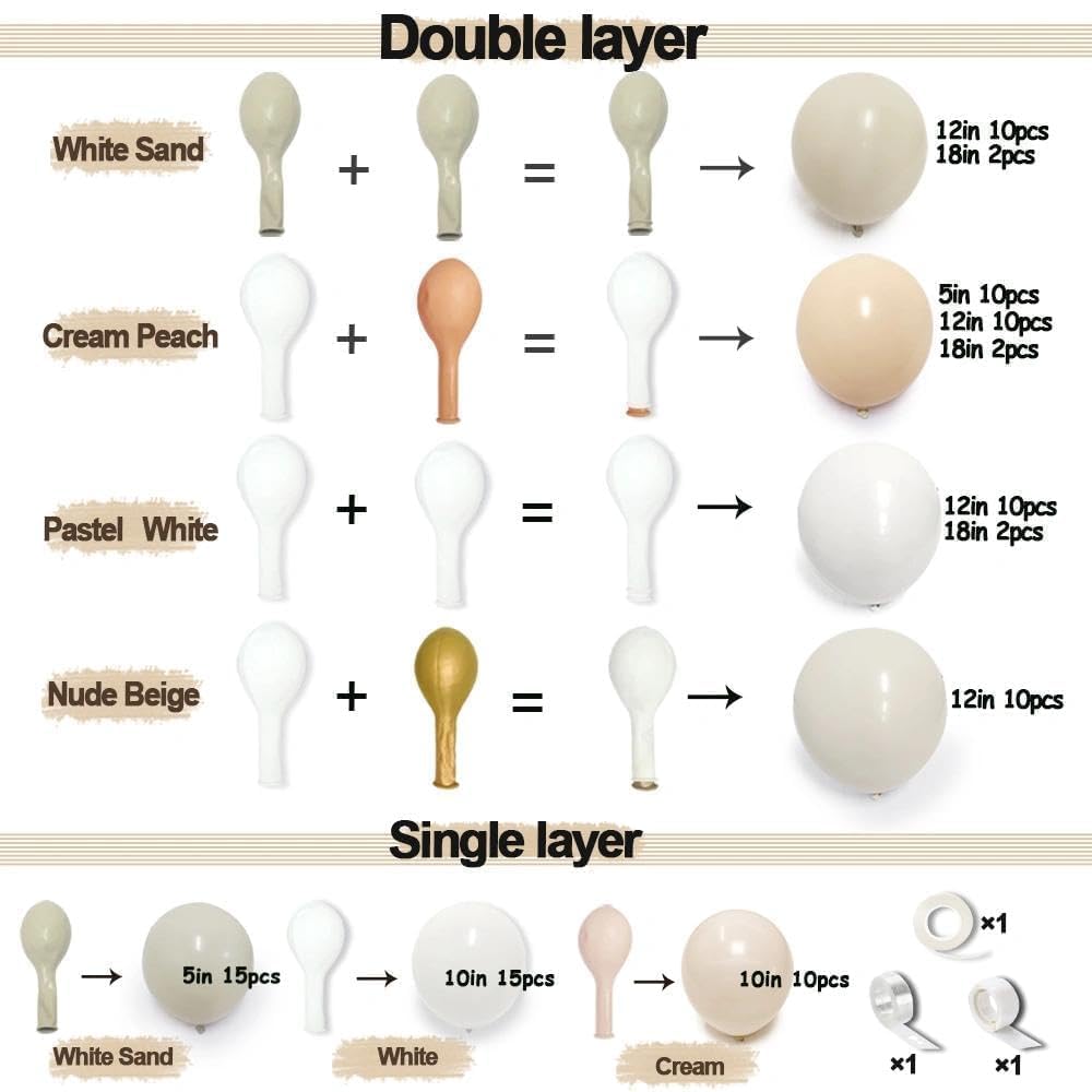 White Balloon Arch Double Stuffed White Sand Cream Beige Balloon Garland Kit Blush Nude Balloons for Neutral Baby Shower Gender Reveal Bridal Birthday