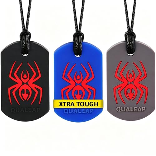 Xtra Tough (XT) Spider Sensory Chew Necklace for Kids (3 Pack) - Chewing Teething Necklace Teether Necklace Chew Toys - Designed for Chewing, Autism