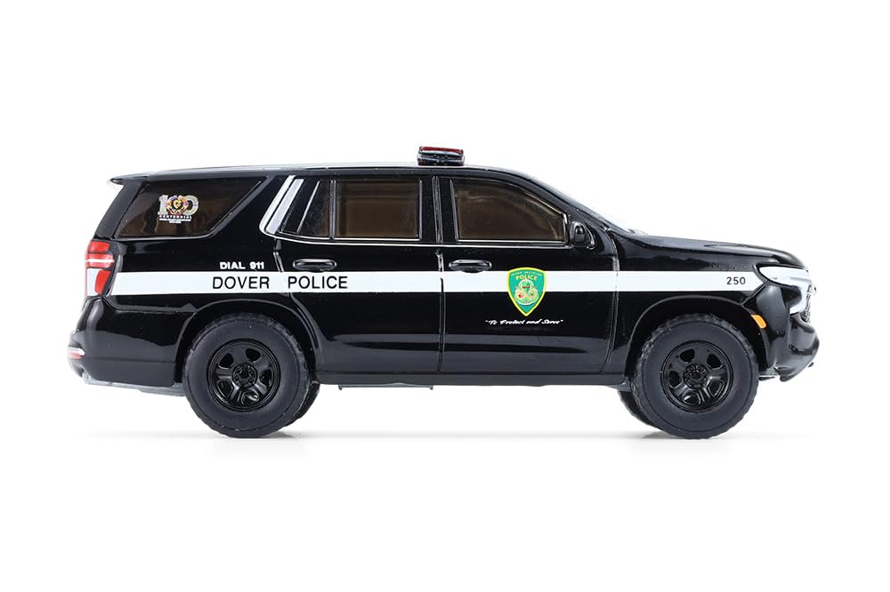 Greenlight 2024 Police Pursuit Vehicle Dover Police - 100th Anniversary Edition Black with White Stripes Hobby Series 1/64 Diecast Model Car GL30549