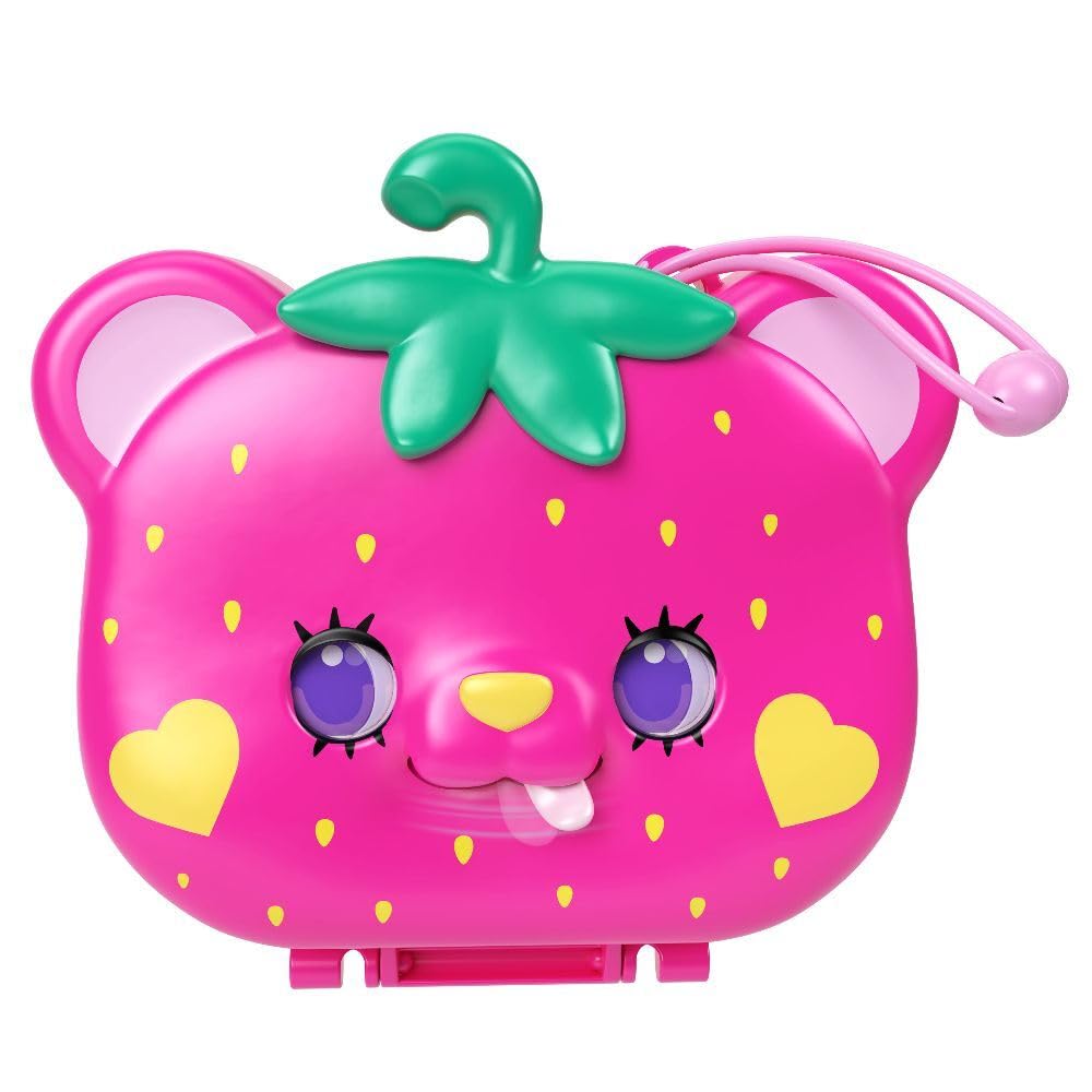 Polly Pocket Playset with 2 Micro Dolls & 12 Accessories, Straw-Beary Patch Compact Travel Toy with Fidget Exterior