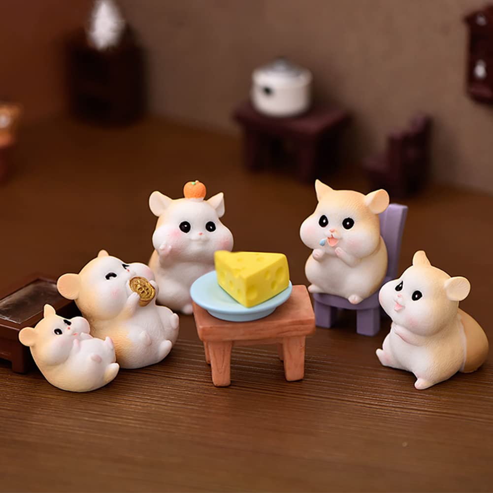 MAOMIA 6 Pcs Mini Hamster Figures Animal Toy Cake Toppers, Fairy Garden Decor Miniature Hamster Figurines Collection Playset for Christmas Birthday