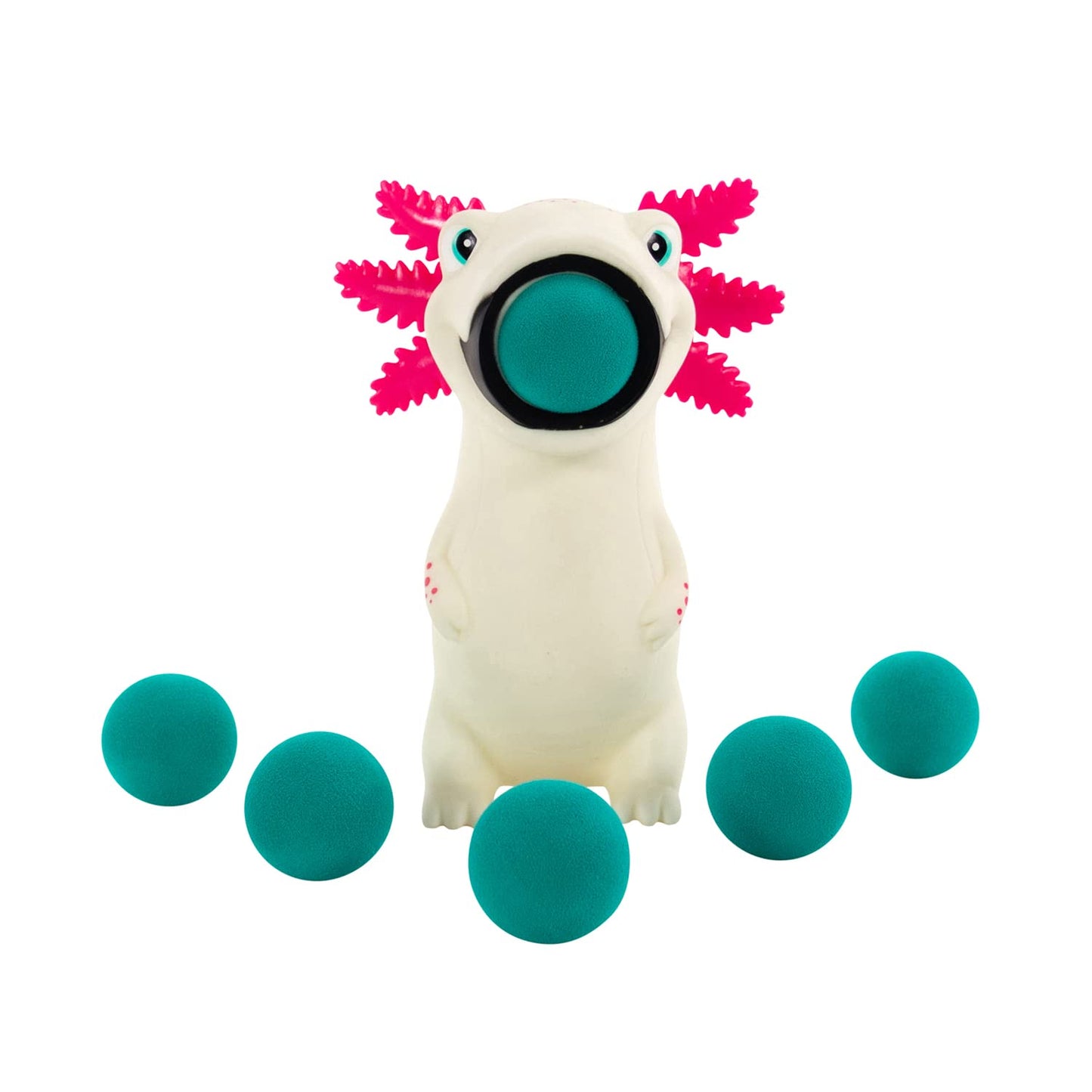 Hog Wild Axolotl Ball Popper Toy - Includes 4 Soft Foam Balls - Squeeze to Pop Air Powered Balls Up to 20 Feet - Launcher Safe for Indoor/Outdoor Play