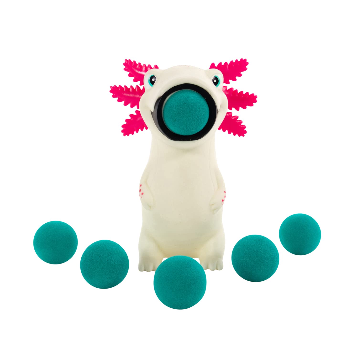 Hog Wild Axolotl Ball Popper Toy - Includes 4 Soft Foam Balls - Squeeze to Pop Air Powered Balls Up to 20 Feet - Launcher Safe for Indoor/Outdoor Play