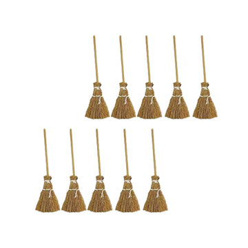 10Pcs Witch Broom, Miniature Broom Props Artificial Mini Fairy Hopuse, Mini Straw Fairy Micro Landscape Decoration Witch Sweeping