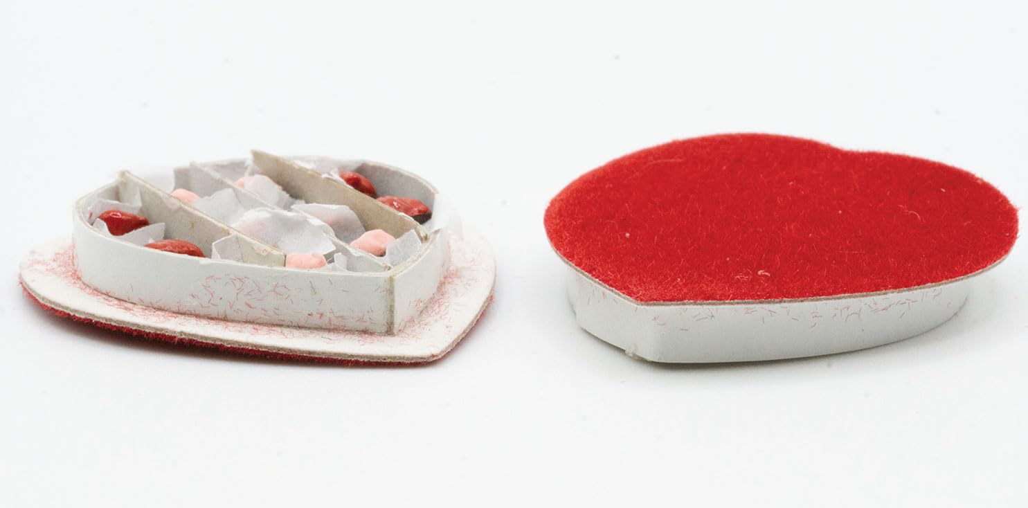 Dollhouse Miniature Heart Shaped Valentine Two-Part Red Box Filled with Chocolates (Not Edible)