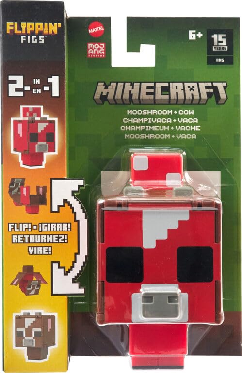 Minecraft Flippin Figs Mooshroom Cow with 2-in-1 Fidget Play 3.75-inch