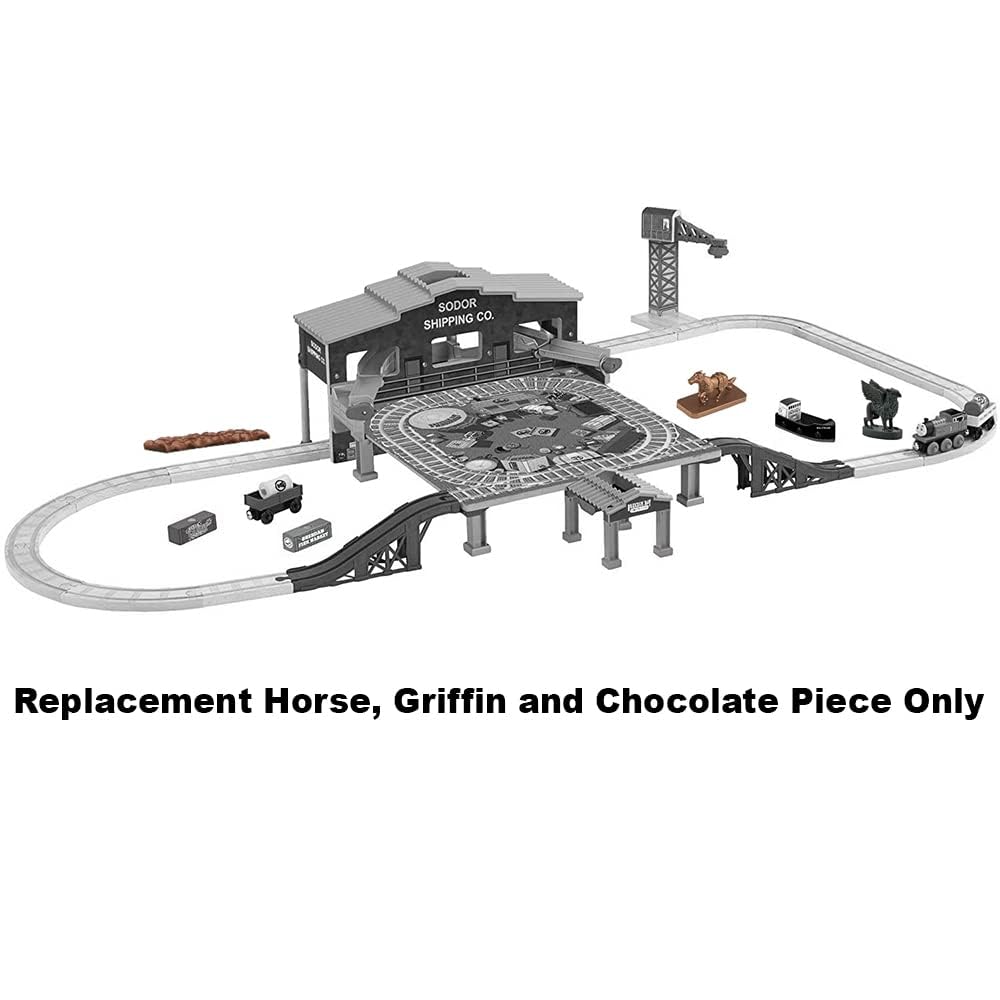 Replacement Parts for Thomas Wooden Railway Brendam Bay Shipping Deluxe Set - Y4496 ~ Replacement Horse, Griffin Figures and Pretend Chocolate Piece