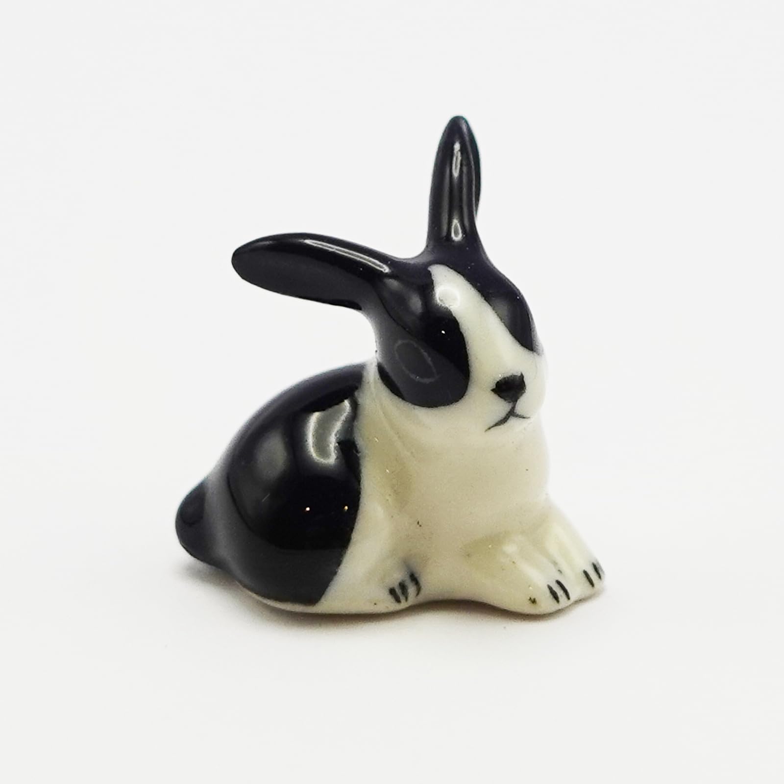 SSJSHOP Rabbit Dollhouse Miniature Figurines Hand Painted Ceramic Animals Collectible Gift Home Garden Décor (Black)