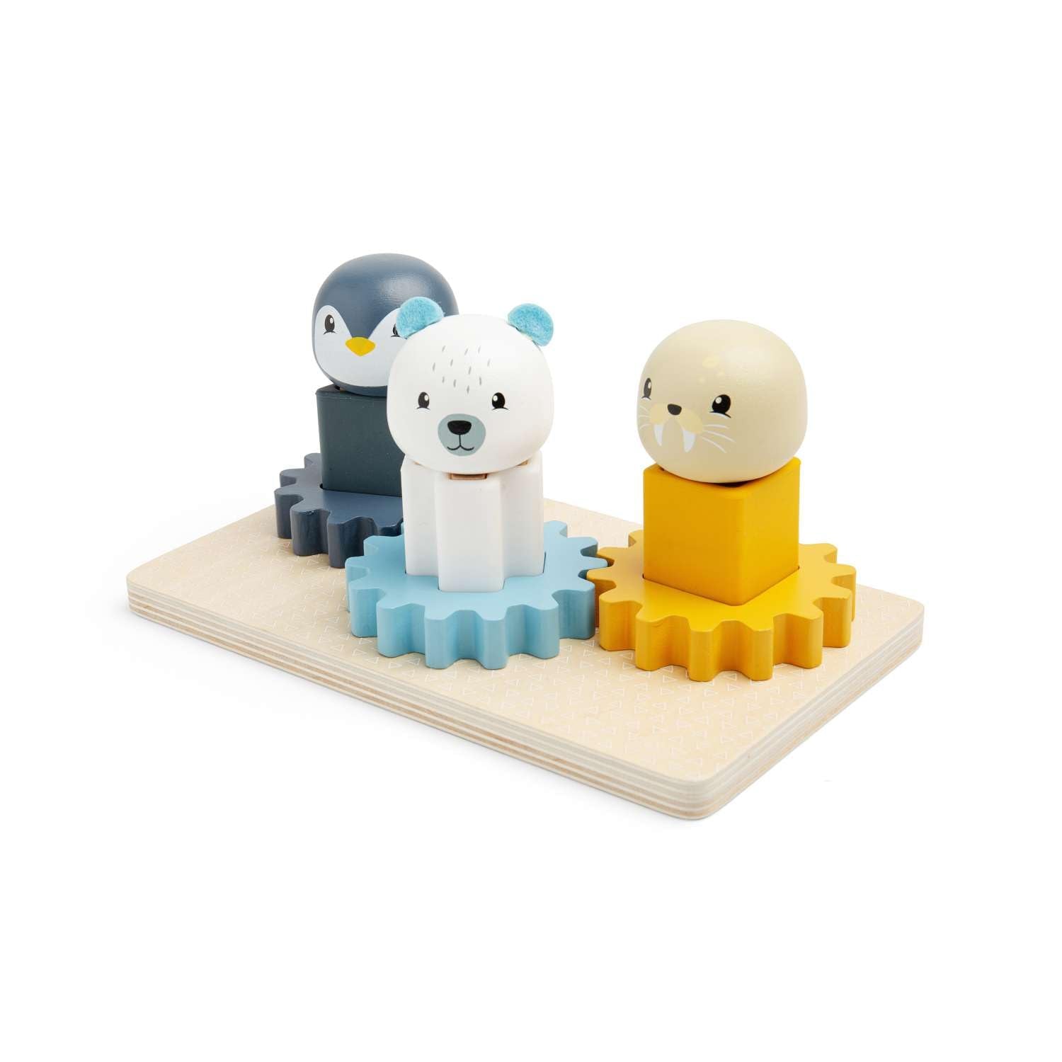 Bigjigs Toys Arctic Animal Cog Puzzles Board - 10 Piece Wooden Shape Matching Game, Sustainable Wood Pieces with Silicone Shapes, Baby Toddler