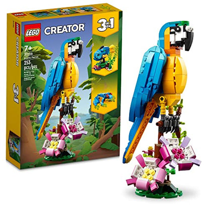 LEGO Creator 3 in 1 Exotic Parrot Building Toy Set, Transforms to 3 Different Animal Figures - from Colorful Parrot, to Swimming Fish, to Cute Frog