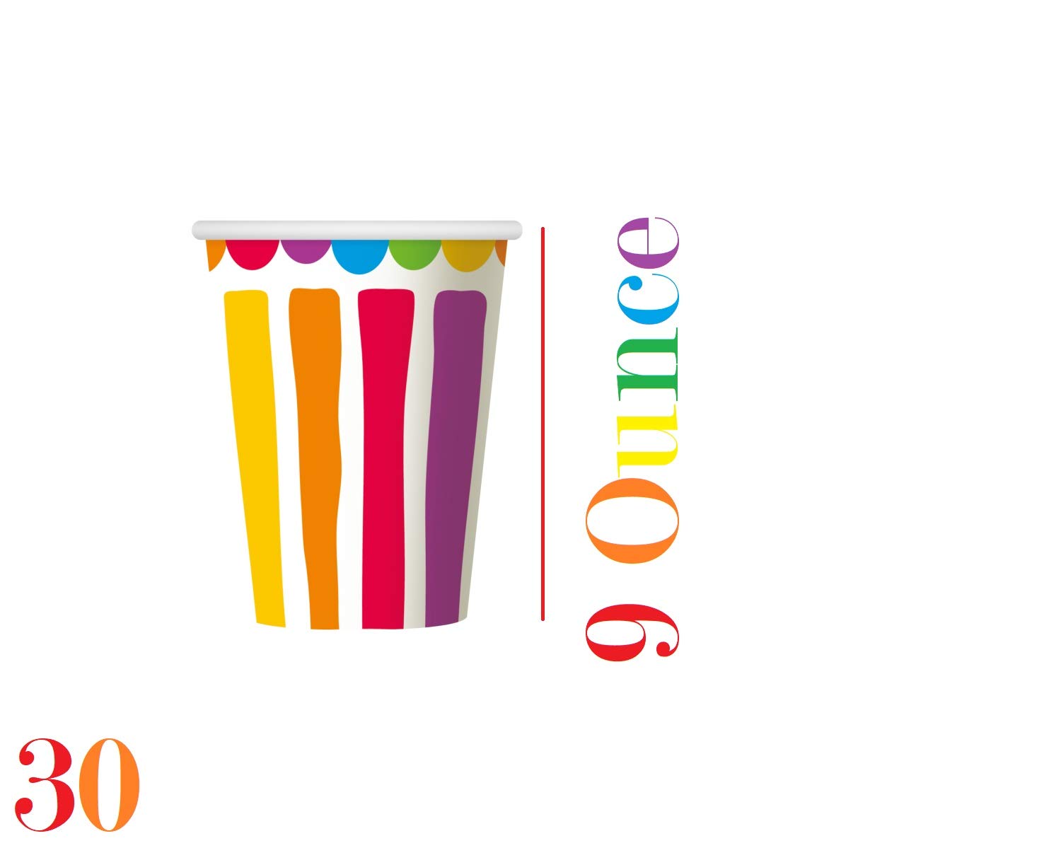 Oojami Rainbow Party Supplies Set - Serves 30 Guests Disposable Paper Plates, Cups & Napkins Colorful Birthday, Kids Party & Celebration Tableware