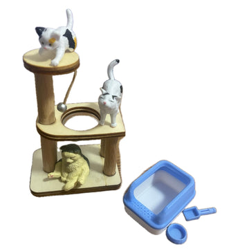 1/12 Scale Dollhouse Decoration Cat Litter Box Kit, Wood Mini Climbing Tree
