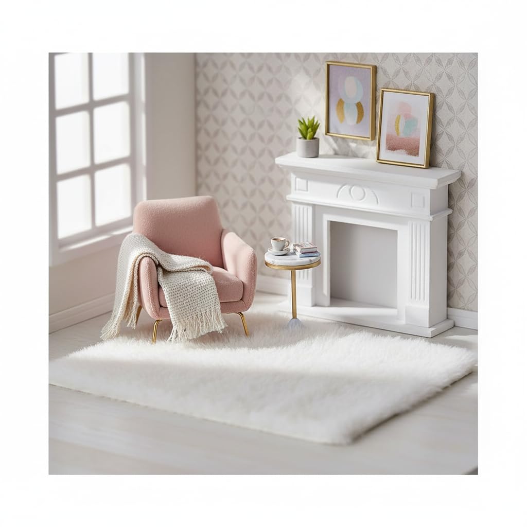 Miniature Square White Rug, Soft Carpet Decor for 1/12 Scale Dollhouses, Lightweight and Decorative Accessory for Doll House Interiors?8x11cm?