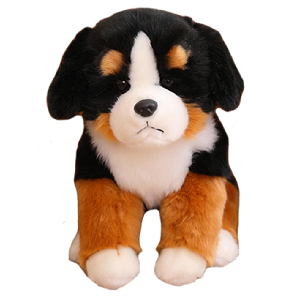 JIANEEXSQ Realistic Bernese Mountain Dog Stuffed Animal, Lifelike Bernie Mountain Dog Plush Toy Doll, Birthday Gift Decor