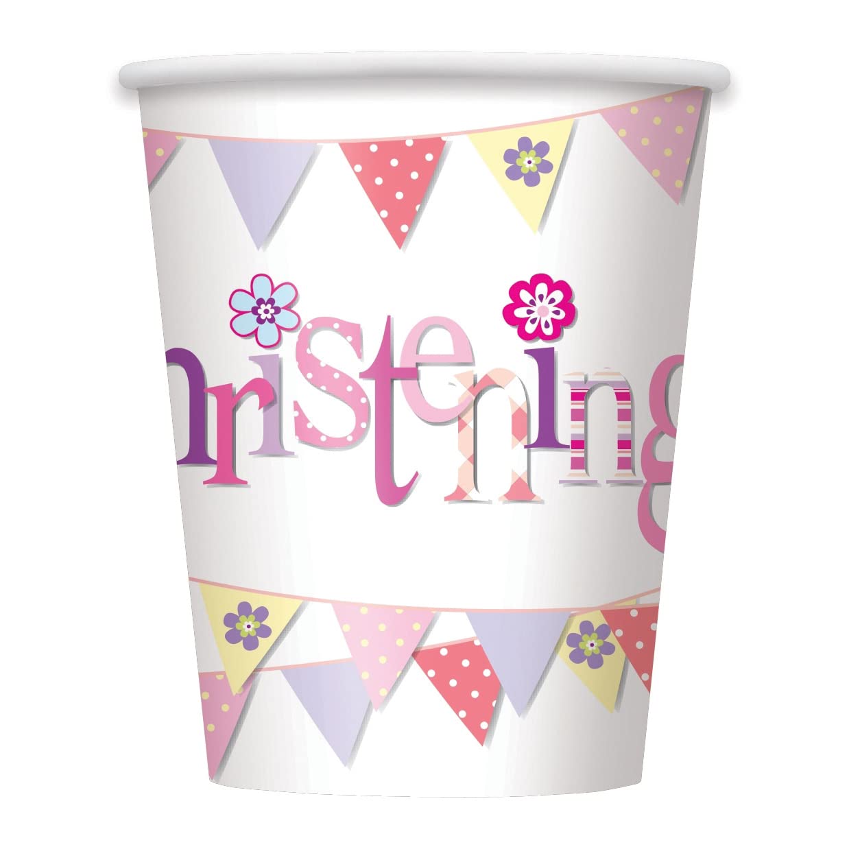 Unique 52036 Pink Christening Paper Cups 8 Pcs