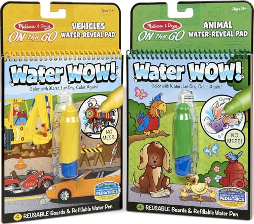 Melissa & Doug Water Wow! Reusable Water-Reveal Activity Pad 2-Pack - Vehicles, Animals Travel Toys, Party Favors, Mess Free Coloring Books for Kids