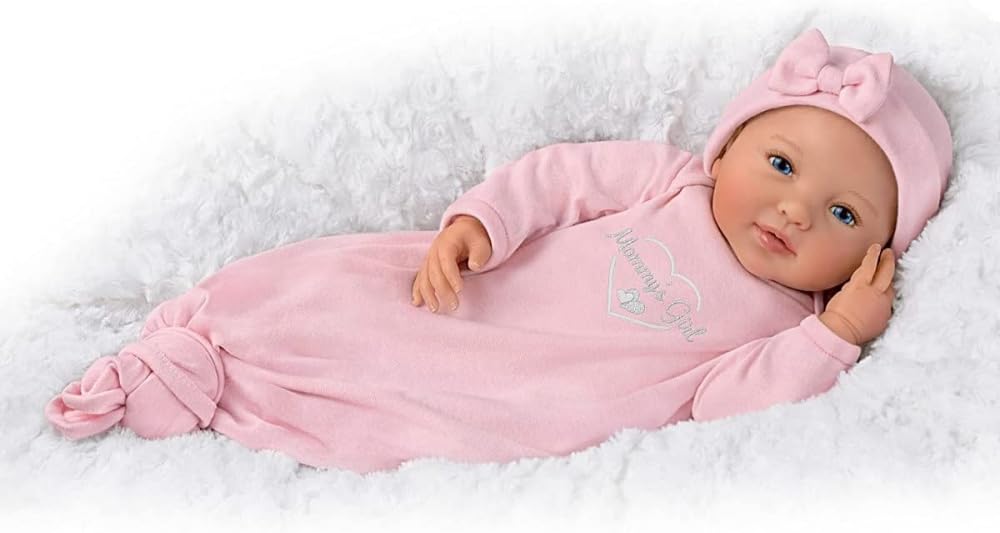 The Ashton-Drake Galleries Mommy's Girl Baby Doll by Ping Lau, 17 inches, Pink Sleeper, RealTouch Soft Vinyl, Ages 3+, Pacifier Included