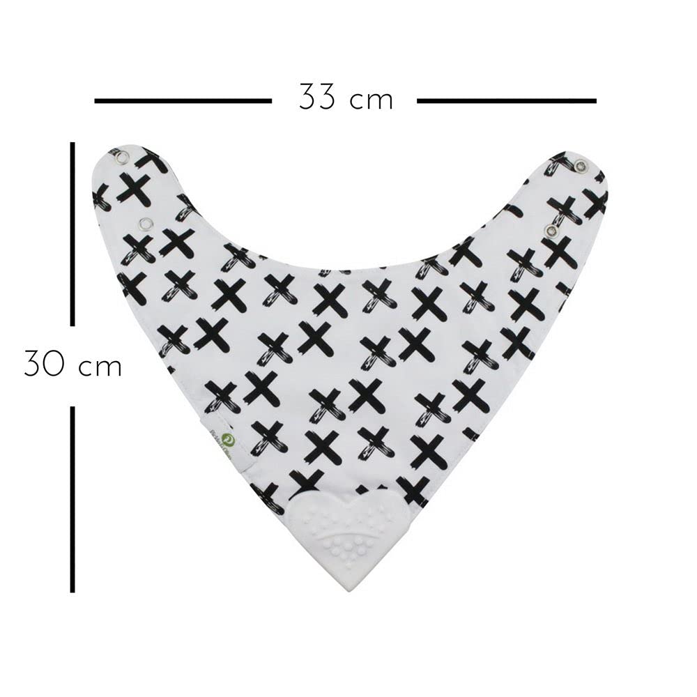 Pickle & Olive Reversible Baby Teething Bibs - Attached Heart Shaped Teether - Monochrome - Set of 2