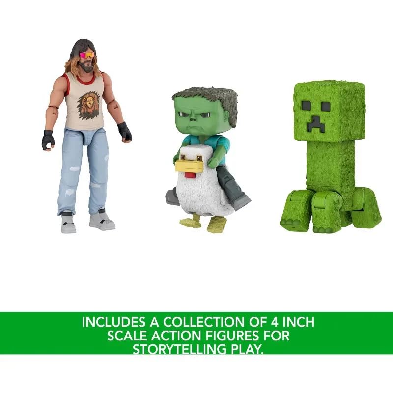 A Minecraft Movie Garrett, Creeper, Zombie & Chicken Action Figure 4-Pack (Woodland Mansion Throwdown)