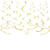 Gold Party Hanging Swirl Decorations Plastic Streamer for Ceiling, Pack of 28