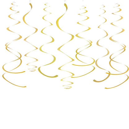 Gold Party Hanging Swirl Decorations Plastic Streamer for Ceiling, Pack of 28