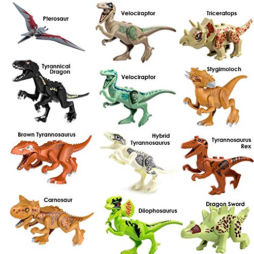 Toysvill Compatible Dinosaurs Mini Figures for Jurassic World Building Blocks Toys (Set of 20 Pieces) with Moving Parts. T Rex, Dragon Sword