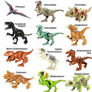 Toysvill Compatible Dinosaurs Mini Figures for Jurassic World Building Blocks Toys (Set of 20 Pieces) with Moving Parts. T Rex, Dragon Sword