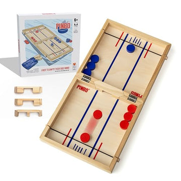 Pinbo Sling Puck Game (18") Premium Wooden Foldable Board | 2 Player Tabletop Game for Adults & Kids | Travel Friendly Classic Slingshot Game