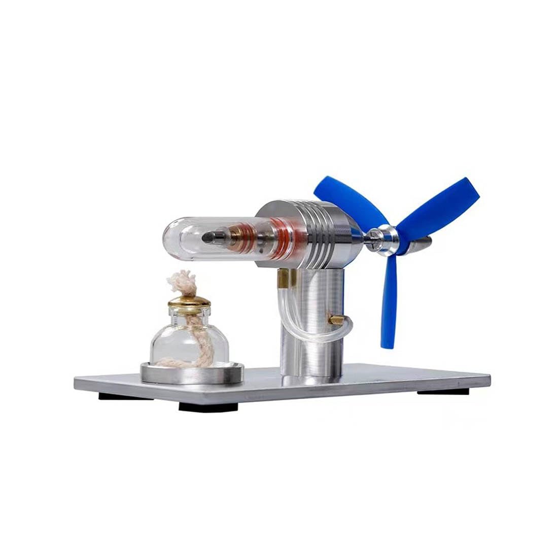 Keetopteep Hot Air Stirling Engine Motor Electricity Generator Kit, 3-Blade Fan Single Cylinder Stirling Engine, Class Teaching Scientific Experiment