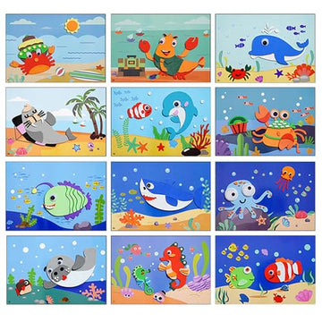 Lovyan 3D EVA Foam Stickers for Toddlers 12PCS Sticky Foam DIY Craft Preschool Art Class Drawing Sticker Puzzle Art Kit for Kids Boys Girls (Sea