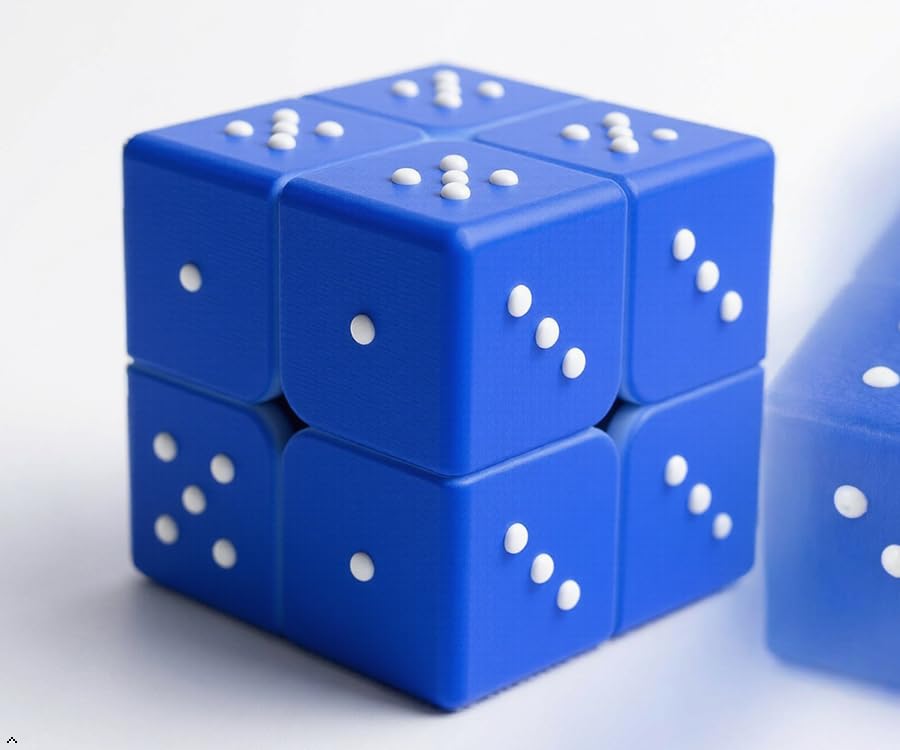 Speed Cube 2x2 3D Relief Effect Braille Magic Cube Puzzle,IQ Games Puzzle Special for Blind,Vision Weakness, 5cm