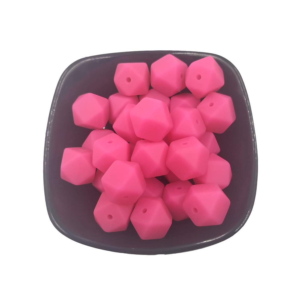 Alenybeby 30pcs Silicone Hexagonal Pearl Beads Ball 17mm Loose Silicone Geometric Hexagon Bulk Bead for Keychain DIY Mom Woman Lanyard Craft Jewelry